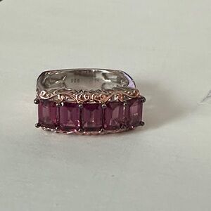 Sterling Silver Purple Garnet 5 Stone Ring Palladium Plated Size 8